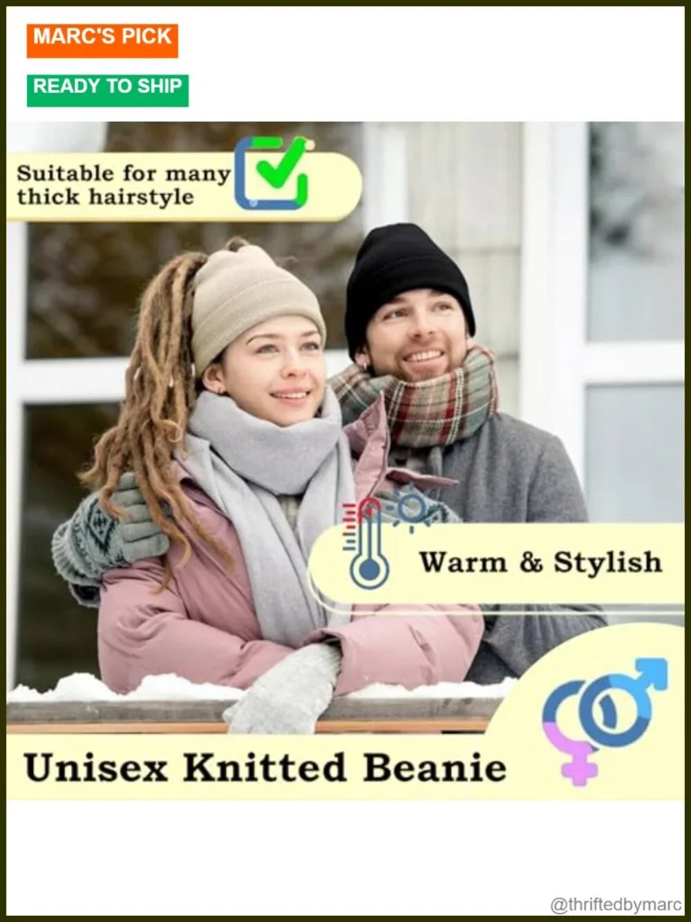 Satin Lined Knit Beanie with Ponytail Hole for Dreadlock Thick Hair